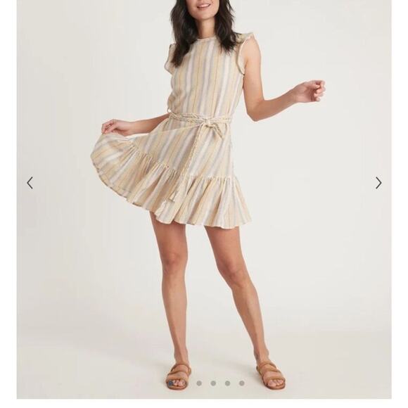 Marine Layer Laney Mini Dress Ruffle Belted Beachy Stripe V2 Small New - Picture 1 of 4
